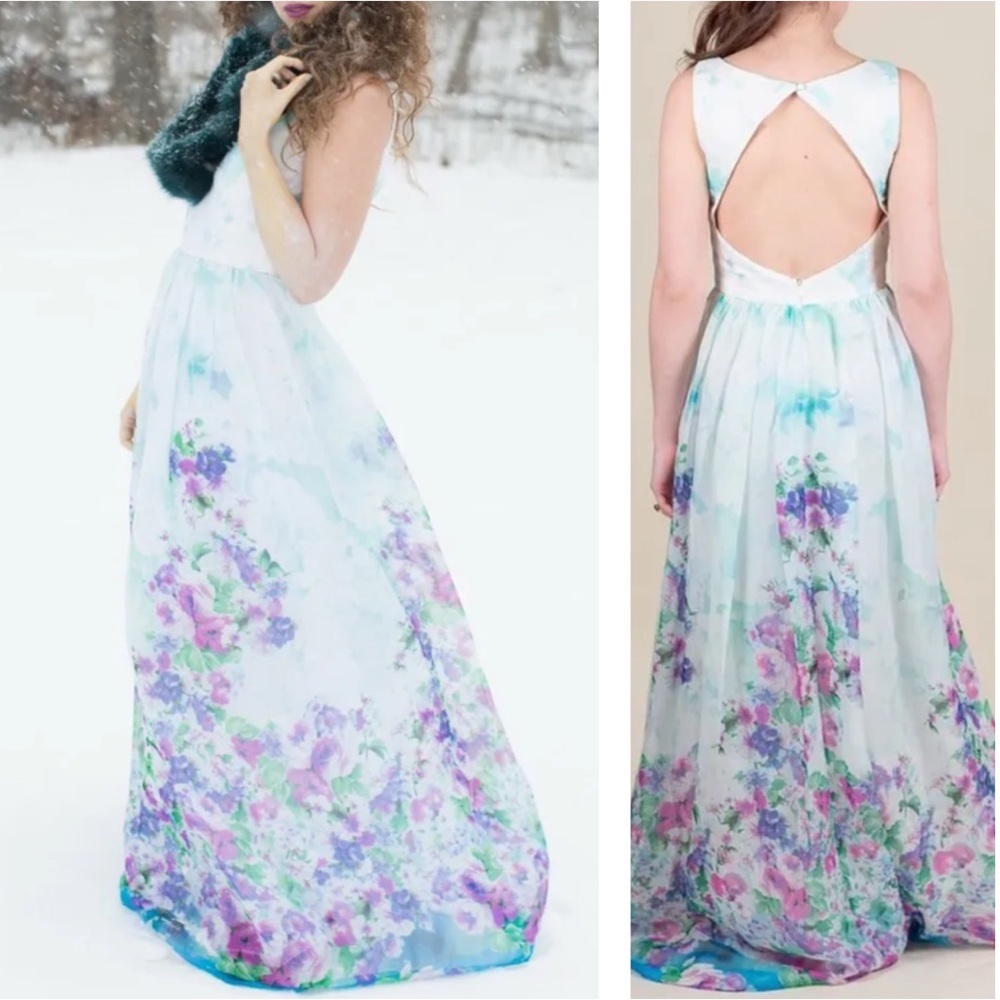 A.‎ Drea NWT Garden Party Floral Sleeveless Open Back Formal Maxi Dress Size S/M